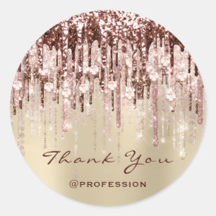 Pegatina Redonda Gracias Rosa  Ivory Purpurina