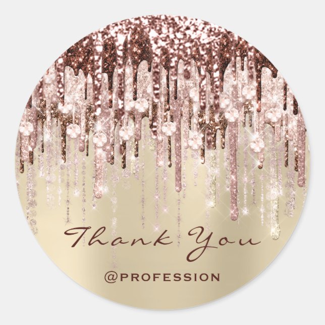 Pegatina Redonda Gracias Rosa  Ivory Purpurina (Anverso)