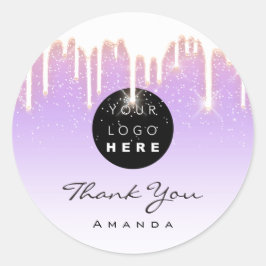Pegatina Redonda Gracias Rosa Púrpura Artista De Maquillaje. Logo