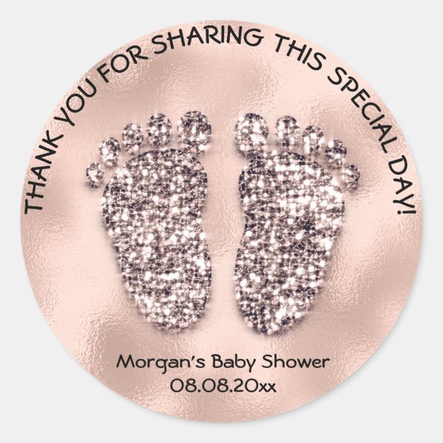 Pegatina Redonda Gracias Rosa Skinny Purpurina Feet Baby Shower Fav (Anverso)