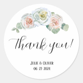 Pegatina Redonda Gracias rosas Delicados de acuarela