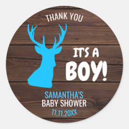 Pegatina Redonda Gracias Rustic Buck Deer Boy Theme Baby Shower