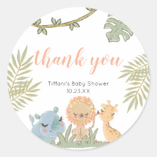 Pegatina Redonda Gracias Safari Animals Wild One Chica Baby Shower