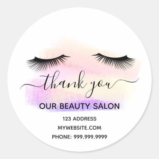 Pegatina Redonda Gracias salón de belleza azotes claros blancos pas (Anverso)