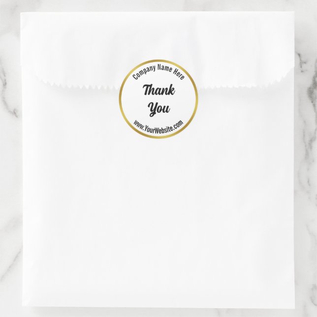 Pegatina Redonda Gracias Script Black White Gold Business Name (Bolso)
