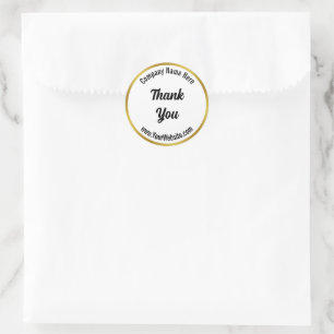 Pegatina Redonda Gracias Script Black White Gold Business Name