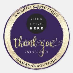 Pegatina Redonda Gracias Script de compra Logotipo enmarcado de oro