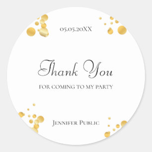Pegatina Redonda Gracias Script Gold Confetti Template Elegant
