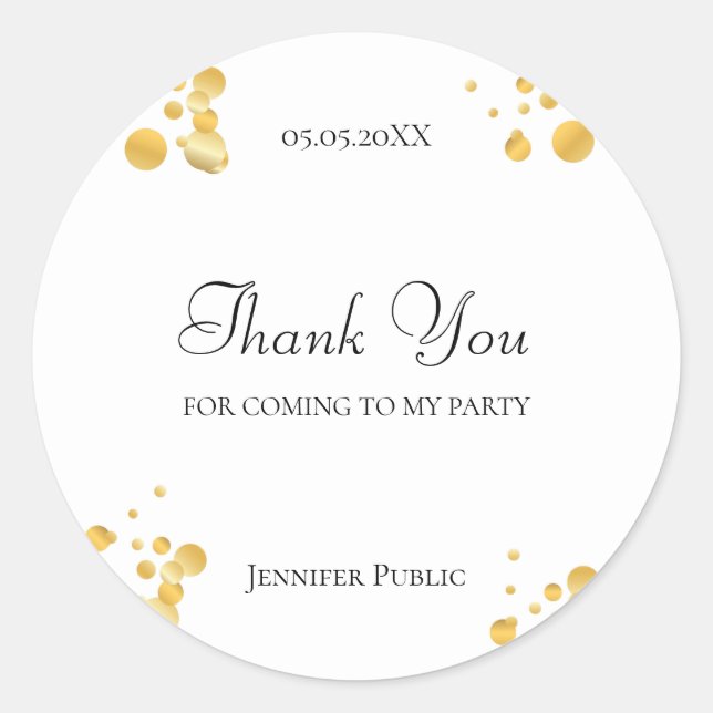 Pegatina Redonda Gracias Script Gold Confetti Template Elegant (Anverso)
