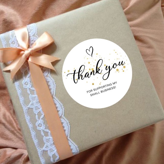 Pegatina Redonda Gracias Script Gold Heart Small Business (Subido por el creador)