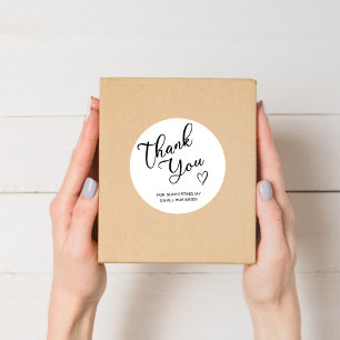 Pegatina Redonda Gracias Script Heart Small Business
