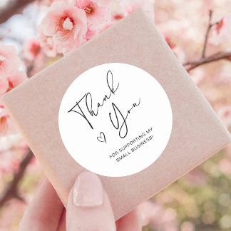 Pegatina Redonda Gracias Script Heart Small Business