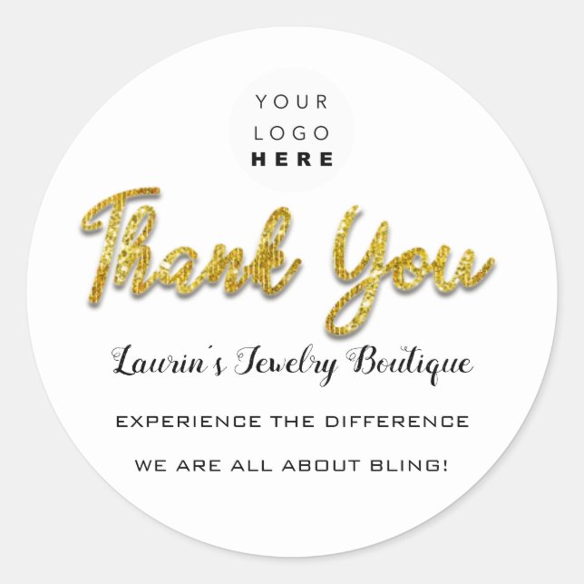 Pegatina Redonda Gracias Script Name Shop Web Logo Boutique (Anverso)