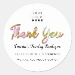 Pegatina Redonda Gracias Script Name Shop Web Logo Pink Gold