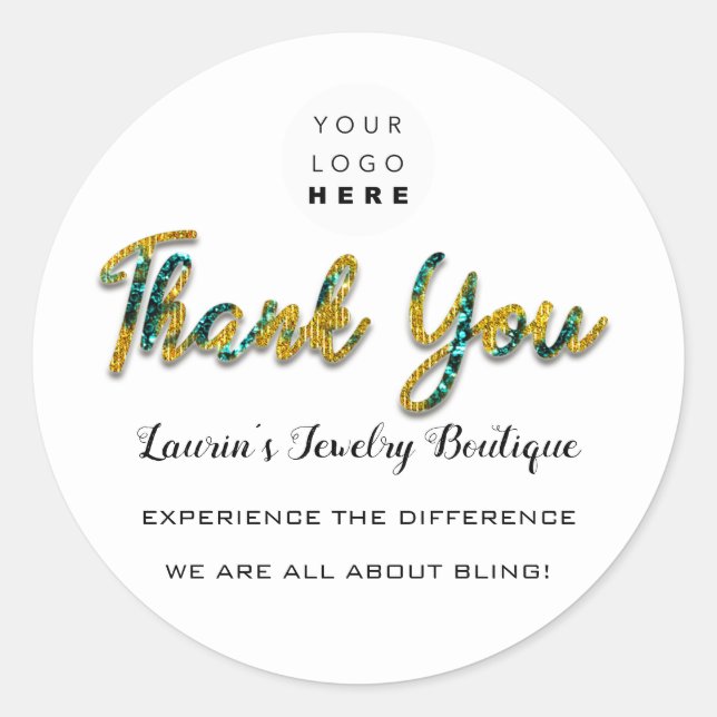 Pegatina Redonda Gracias Script Name Shop Web Logo Verde azulado Go (Anverso)