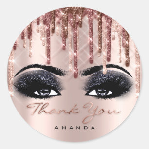 Pegatina Redonda Gracias Script Smoky Makeup Rosa Eyelash 3D goteo