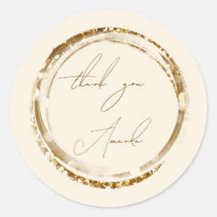 Pegatina Redonda Gracias Seal Gold Caligraphy Brown Pastel