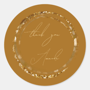 Pegatina Redonda Gracias Seal Otoño Dorado Mostaza Amarillo