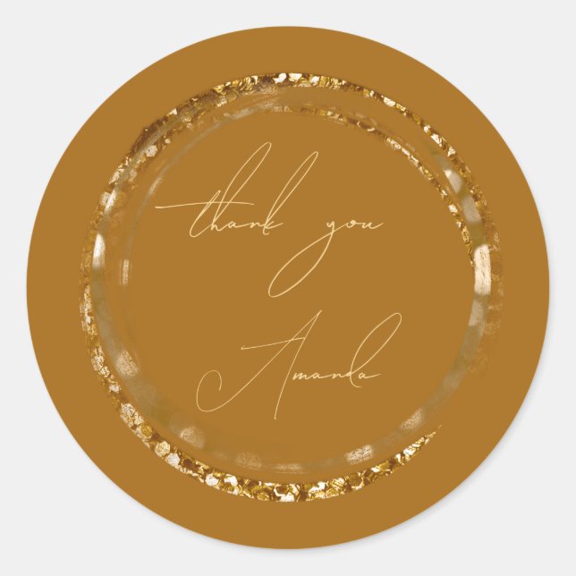 Pegatina Redonda Gracias Seal Otoño Dorado Mostaza Amarillo (Anverso)
