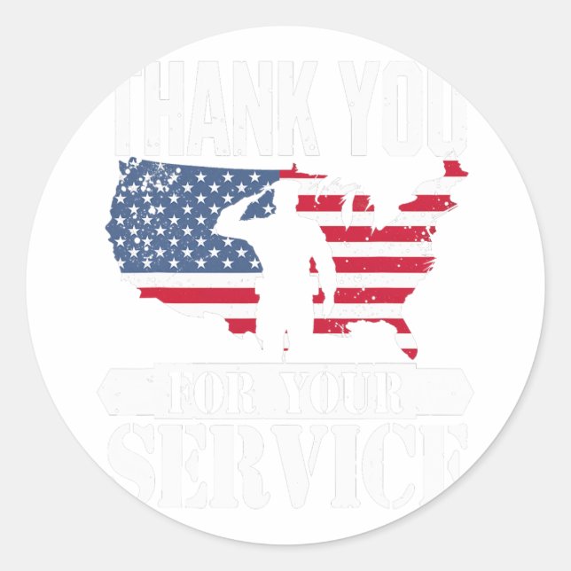 Pegatina Redonda Gracias Servicio Veterano Saludo Patriot Militar (Anverso)