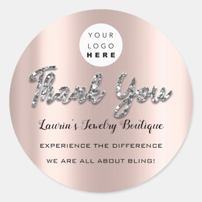 Pegatina Redonda Gracias Silver Script Name Online Shop Web Logo (Anverso)