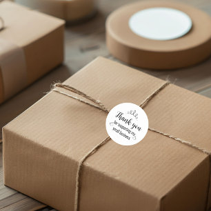 Pegatina Redonda Gracias Simple 1 en blanco y negro