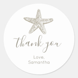 Pegatina Redonda Gracias Simple Starfish para baby shower