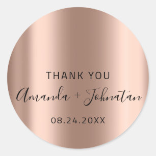 Pegatina Redonda Gracias Skinny Gold Name Date Black White Rubor