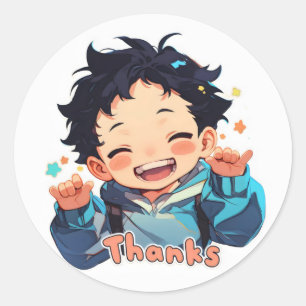 Pegatina Redonda Gracias Smile Boy Anime