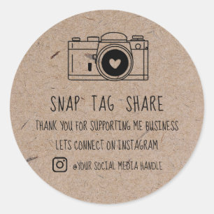 Pegatina Redonda Gracias Snap Tag Compartir Papel Kraft para medios