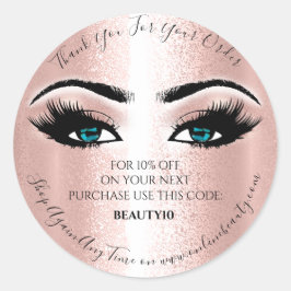 Pegatina Redonda Gracias Solicitar Logotipo Descuento Rosa Lash Blu