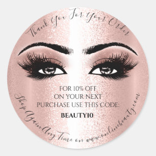 Pegatina Redonda Gracias Solicitar Logotipo Descuento Rosa Lash Bro