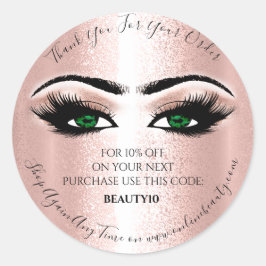 Pegatina Redonda Gracias Solicitar Logotipo Descuento Rosa Lash Gre