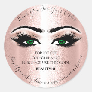 Pegatina Redonda Gracias Solicitar Logotipo Descuento Rosa Lash Gre