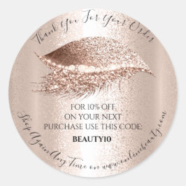 Pegatina Redonda Gracias Solicitar Logotipo Descuento Rosa Lash Mak