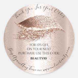 Pegatina Redonda Gracias Solicitar Logotipo Descuento Rosa Lash Mak
