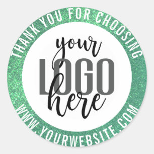 Pegatina Redonda Gracias Sparkly Green Purpurina Business Logo