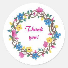 Pegatina Redonda Gracias Stickers Corona Floral