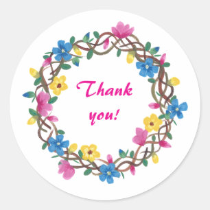 Pegatina Redonda Gracias Stickers Corona Floral