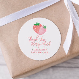 Pegatina Redonda Gracias Strawberry Baby Shower