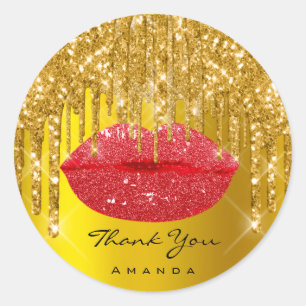 Pegatina Redonda Gracias Sweet16th Bridal Gold Red Purpurinas Lips