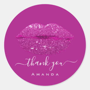 Pegatina Redonda Gracias Sweet16th Bridal Pink Berry Kiss Lips