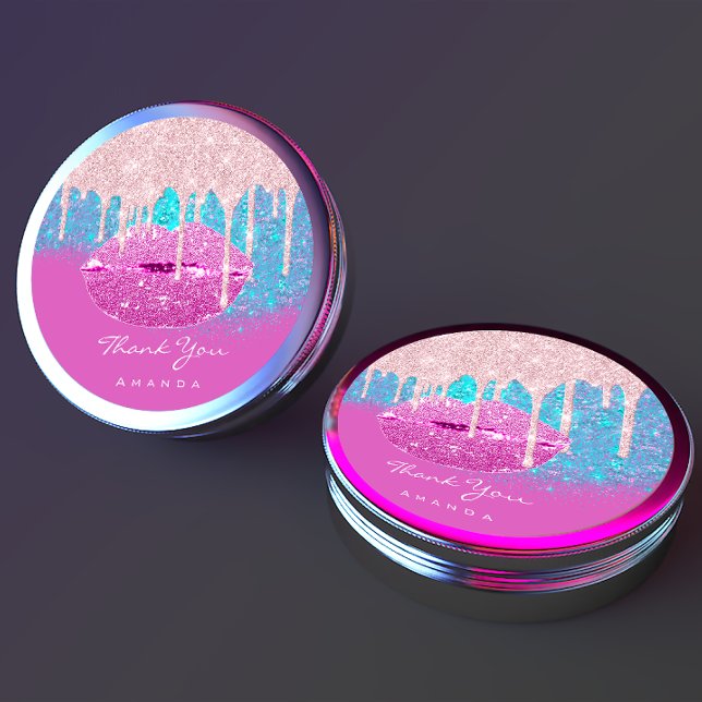 Pegatina Redonda Gracias Sweet16th Bridal Pink Blue Purpurina Lips (Subido por el creador)