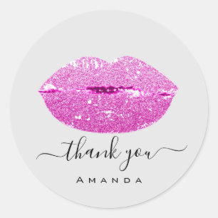 Pegatina Redonda Gracias Sweet16th Bridal Pink Gray Kiss Lips