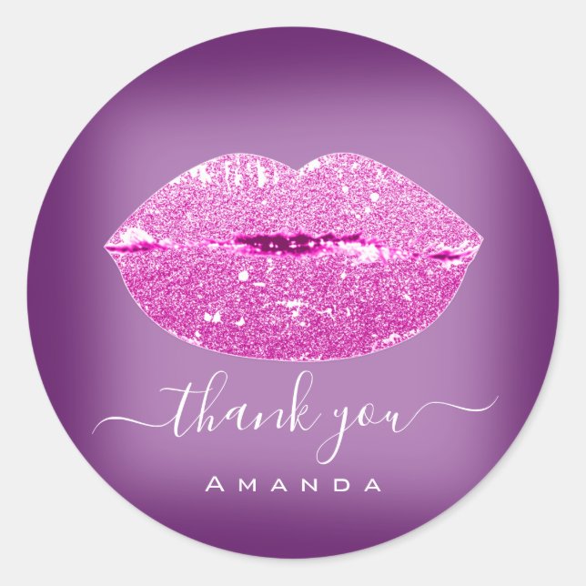 Pegatina Redonda Gracias Sweet16th Bridal Pink Violet Lips (Anverso)