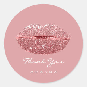Pegatina Redonda Gracias Sweet16th Bridal Rubor Rosa Kiss Lips