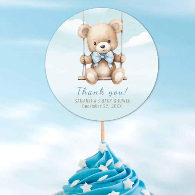 Pegatina Redonda Gracias Teddy Bear Boy Baby Shower (Subido por el creador)