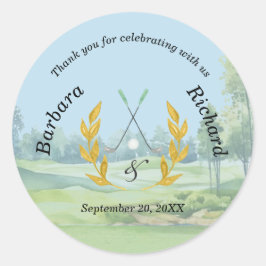 Pegatina Redonda *Gracias Tema de Boda de Golf Personalizado Elegan