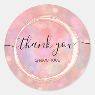 Pegatina Redonda Gracias Tienda Boutique Nombre comercial Rosa Holo