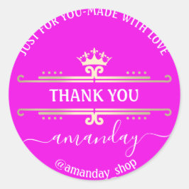 Pegatina Redonda Gracias Tienda Web Boutique Shop Royal Crown Hot P